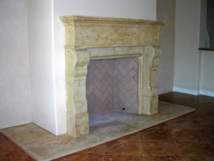 The malibu fireplace mantel shown in coral