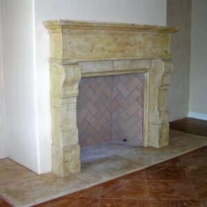 The malibu fireplace mantel shown in coral