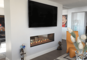 Modern Linear See Through Fireplace